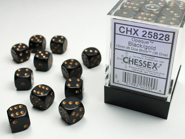 Chessex - Opaque Black/Gold 36d6