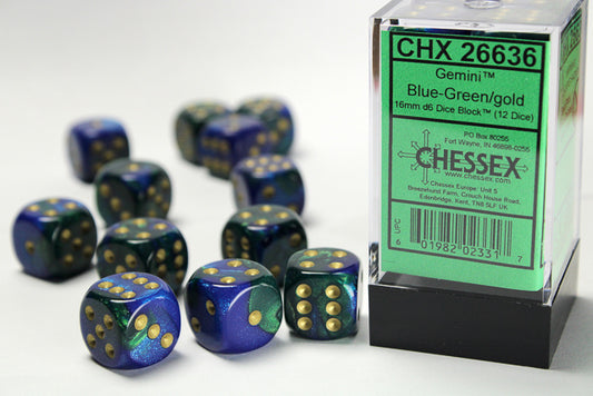 Chessex - Gemini Blue-Green/Gold 16mm 12d6
