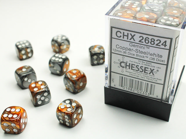 Chessex - Gemini Copper-Steel/white 36d6