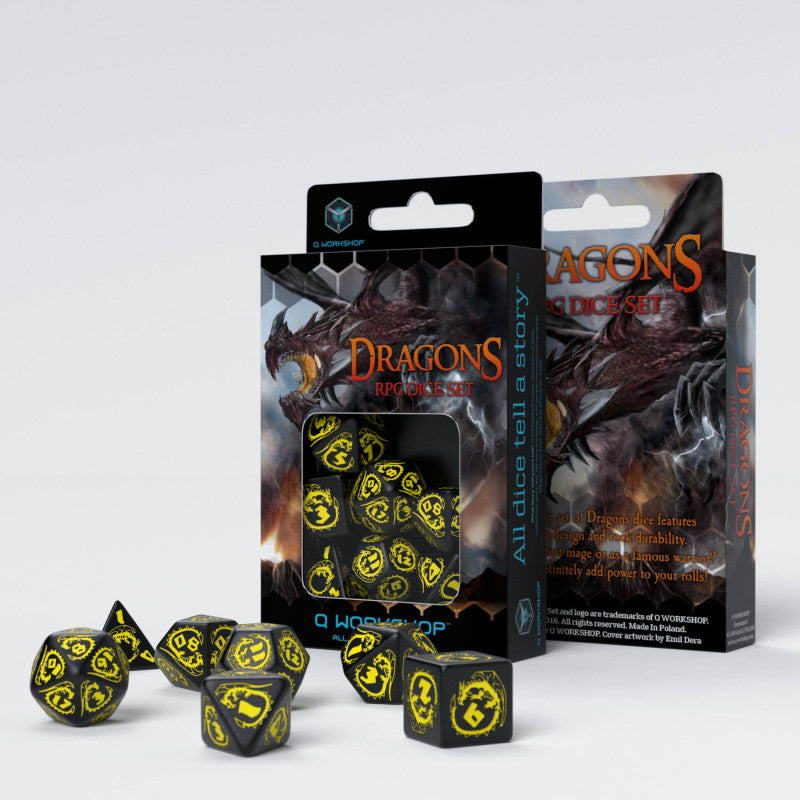 Q Workshop - Dragons Black/Yellow 7-Dice Set