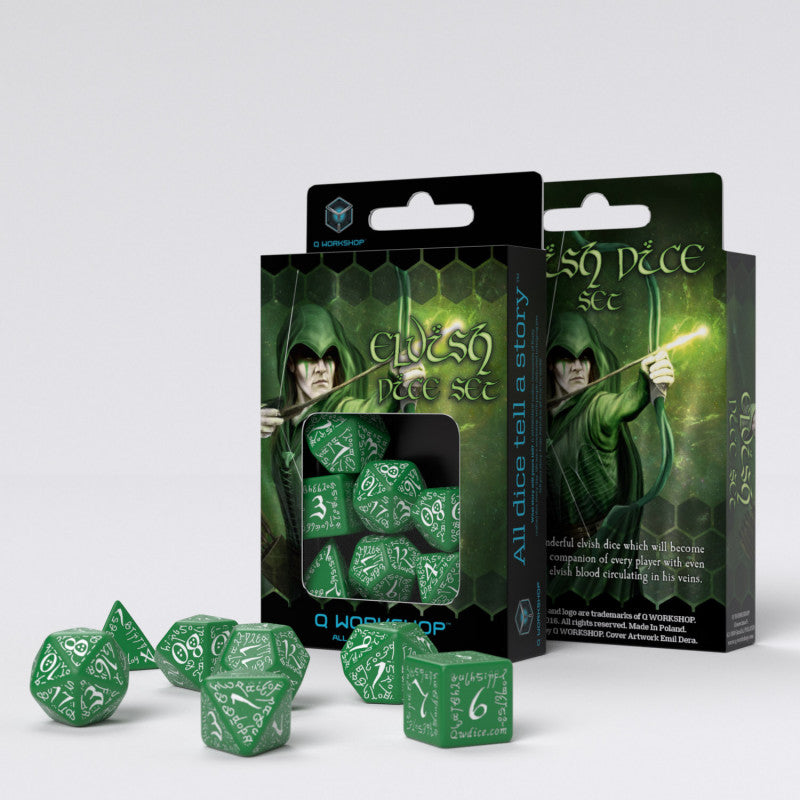 Q Workshop - Elvish Green/White 7-Dice Set