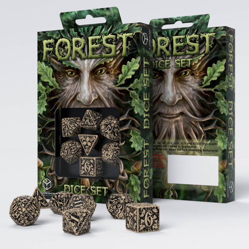 Q Workshop - Forest Beige/Black 7-Dice Set