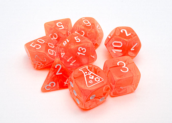 Chessex - Translucent Neon Orange/White 7-Dice Set