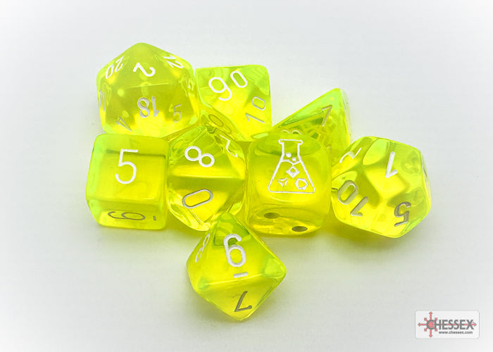 Chessex - Translucent Neon Yellow/White 7-Dice Set