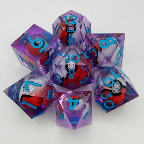 Ensemble de 7 dés Pokéball Translucide Mauve/Bleu