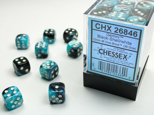 Chessex - Gemini Black-Shell/white 36d6