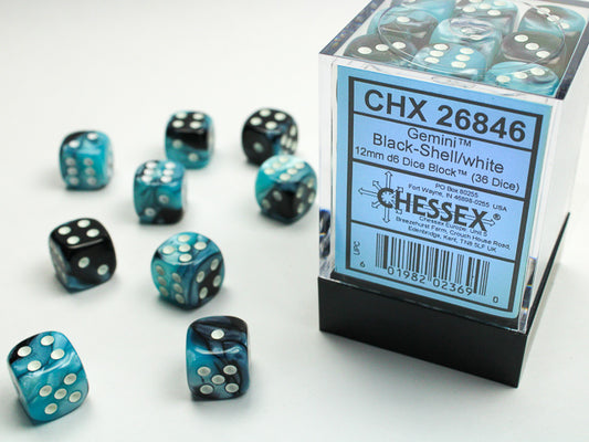 Chessex - Gemini Black-Shell/white 36d6