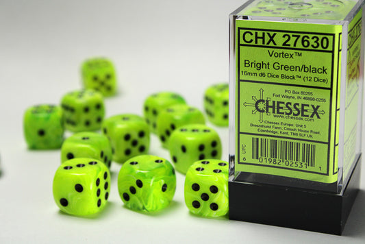 Chessex - Gemini Bright Green/Black 16mm 12d6