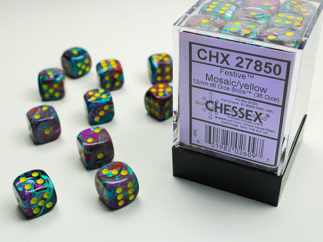 Chessex - Festive Mosaic/Yellow 36d6