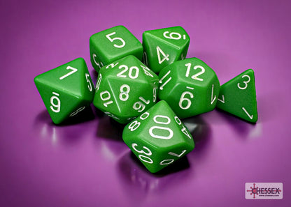 Chessex - Opaque Green/White 7-Dice Set