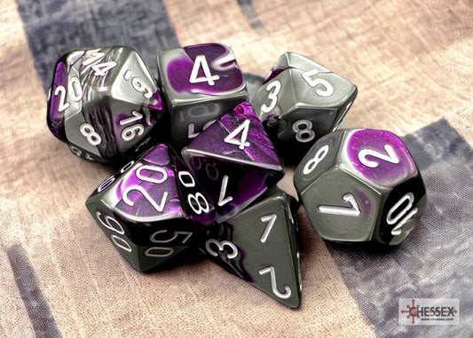 Chessex - Gemini Purple-Steel/White 7-Dice Set