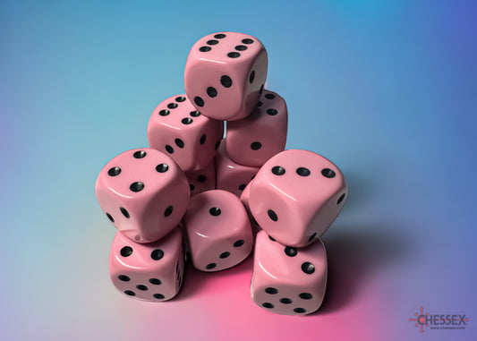 Chessex - Opaque Pastel Pink/Black 16mm 12d6