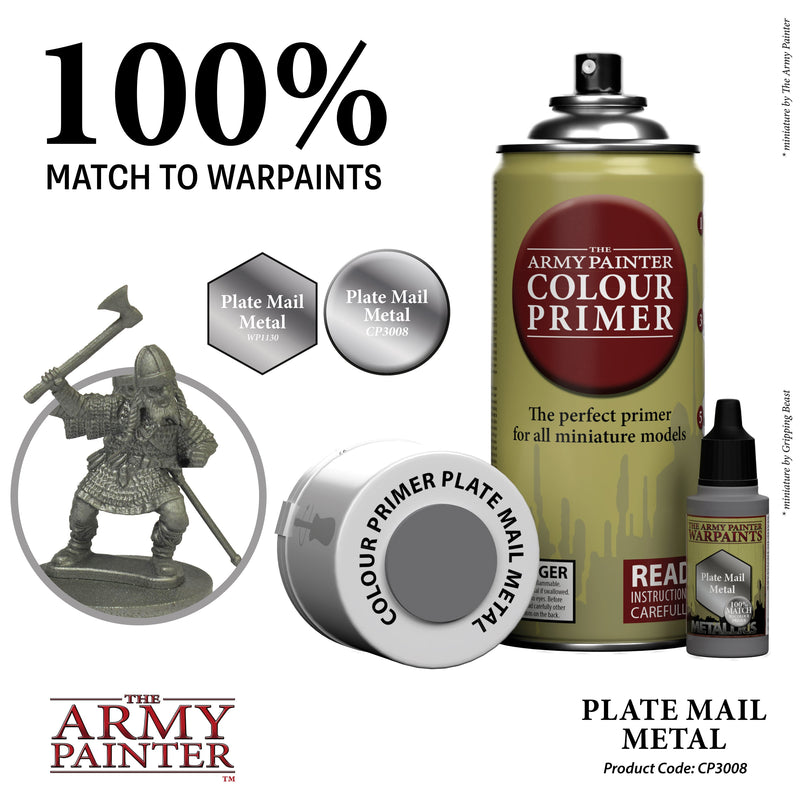 Army Painter Sprays - Colour Primer: Plate Mail Metal