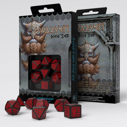 Q Workshop - Dwarven Black/Red 7-Dice Set