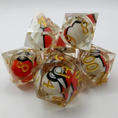 Ensemble de 7 dés Pokéball Translucide avec chiffre Doré