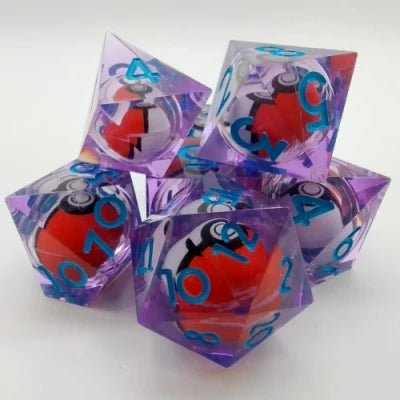 Ensemble de 7 dés Pokéball Translucide Mauve/Bleu