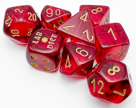 Chessex - Translucent Crimson/Gold 7-Dice Set