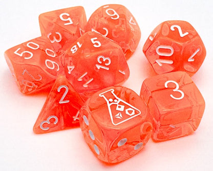 Chessex - Translucent Neon Orange/White 7-Dice Set