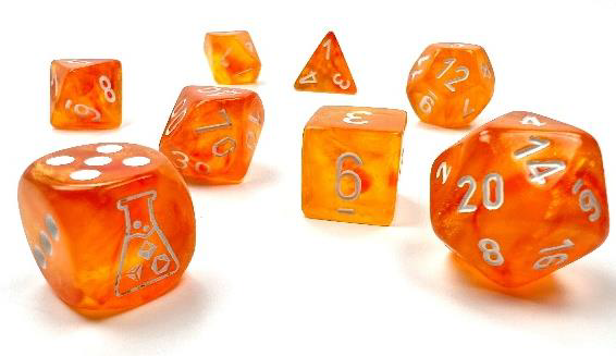 Chessex - Borealis Blood Orange/White 7-Dice Set