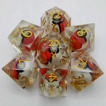 Ensemble de 7 dés Pokéball Translucide avec chiffre Doré
