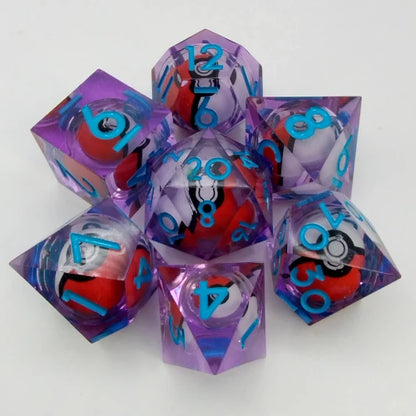 Ensemble de 7 dés Pokéball Translucide Mauve/Bleu