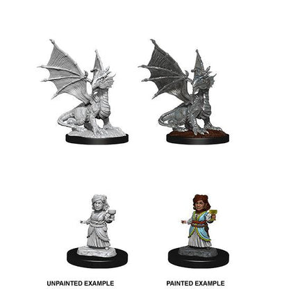 D&D Unpainted - Silver Dragon Wyrmling & Halfling Dragon Friend