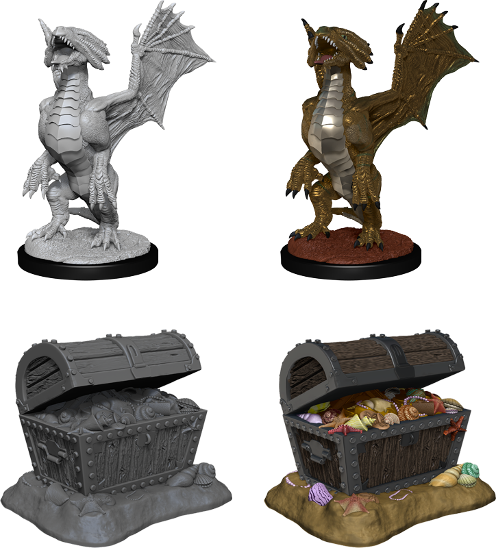 D&D Unpainted - Bronze Dragon Wyrmling & Pile of Sea Found Treasure