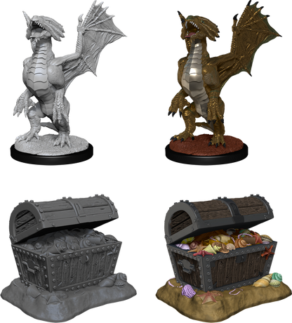 D&D Unpainted - Bronze Dragon Wyrmling & Pile of Sea Found Treasure